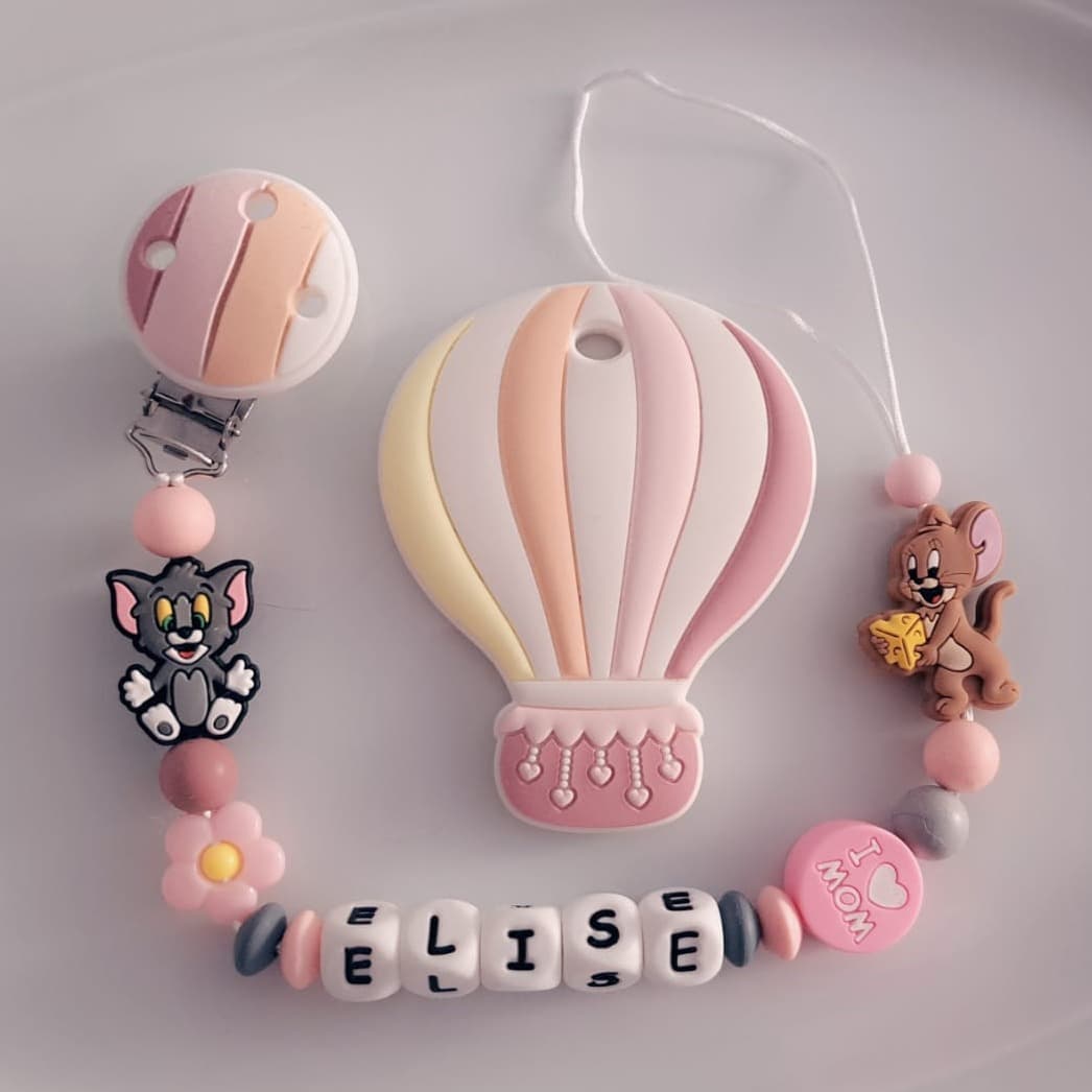 Lănțișor suzetă „Joacă” din silicon – personalizat și jucărie balon